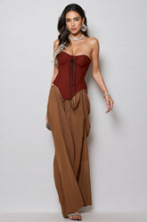 Tessd Strapless Patchwork Details Maxi Dress