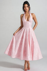 Kivrin Pink Tie Neck Midi Dress