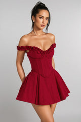 Naomi Red Strapless Ruffle Mini Dress