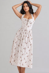 Zinnia Floral Print Stretch Cotton Halter Neck Midi Dress