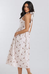 Zinnia Floral Print Stretch Cotton Halter Neck Midi Dress