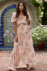 Orlana Printed High Split V-Neck Maxi Dress