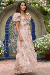 Orlana Printed High Split V-Neck Maxi Dress