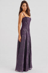 Celeste Purple Sequin Flower Lace Maxi Dress