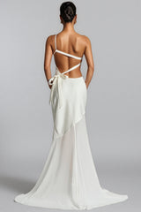 Zoralt White Slanted Neckline Maxi Dress