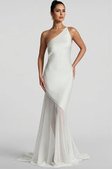Zoralt White Slanted Neckline Maxi Dress