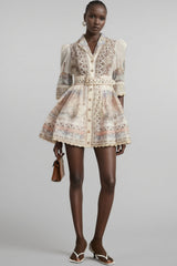 Wyetha Standing Neck Lantern Sleeve Mini Dress
