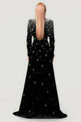 Junrty Black Pearl Beaded Maxi Dress