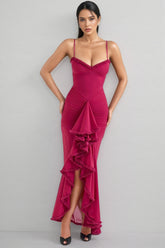 Jinx Wine Ruffled Front Maxi Dress