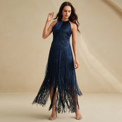 Quelr Halterneck Fringe Midi Dress
