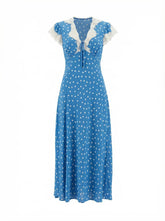 Elmer Blue Polka Dot Chiffon Maxi Dress