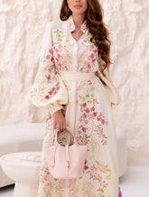 Cressida Floral Lace Up Long Sleeve Maxi Dress
