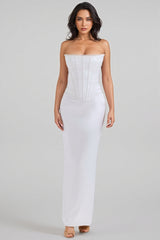 Liviad Ivory Satin Corset Maxi Dress