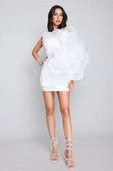 Opal Mesh Flower Mini Tube Dress-White