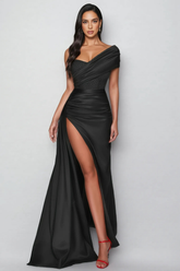 Mlisa Black Mesh Corset Satin Maxi Dress