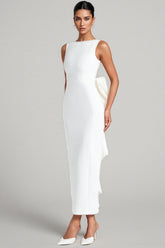 Jerres White Backless Pearl Ribbon Maxi Dress