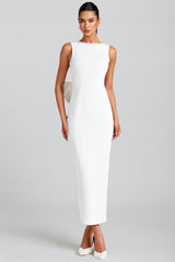 Jerres White Backless Pearl Ribbon Maxi Dress