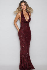 Ordan Sequin Neck Maxi Dress