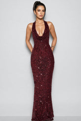 Ordan Sequin Neck Maxi Dress