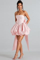 Cordt Pink Bow Halter Lantern Mini Dress