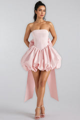 Cordt Pink Bow Halter Lantern Mini Dress