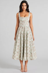 Yaralt Sage Floral Print Cotton Midi Dress