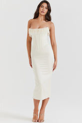 Nikki Cream Embellished Strapless Midi Dress