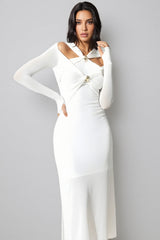 Solid Colour Strappy Maxi Dress-White