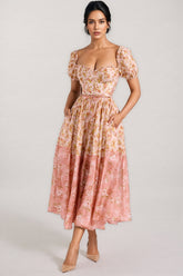 Alexane Bubble Sleeve Floral Midi Dress