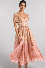 Alexane Bubble Sleeve Floral Midi Dress