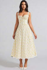 Emork White Vintage Floral Print Cotton Midi Dress