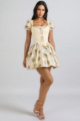 Damarl Lemon Rose Print Cotton Mini Dress
