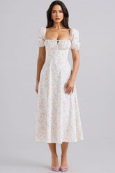 Arwen Print Cotton Puff Sleeve Midi Dress