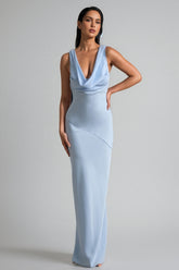 Kylat Powder Blue Satin Cowl-Neck Maxi Dress
