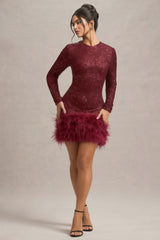 Kuka Red Sequin Feather Mini Dress