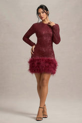 Kuka Red Sequin Feather Mini Dress