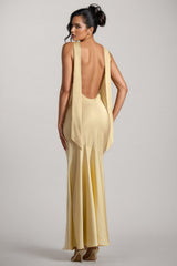 Azurao Yellow Satin Cowl-Neck Maxi Dress
