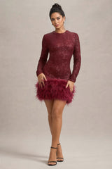 Kuka Red Sequin Feather Mini Dress