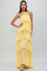 Kairot Yellow Backless 3D Flower Maxi Dress