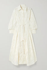 Melis Pleated Corded Lace Midi Dress