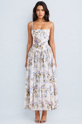 Zechariah White Ribbon Print Cotton Midi Dress