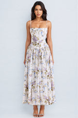 Zechariah White Ribbon Print Cotton Midi Dress