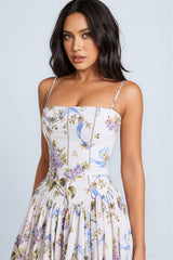 Zechariah White Ribbon Print Cotton Midi Dress