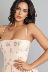 Fablef Rose Print Stretch Cotton Mini Dress