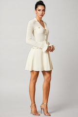 Wilburta V Neck Ruffled Knit Mini Dress