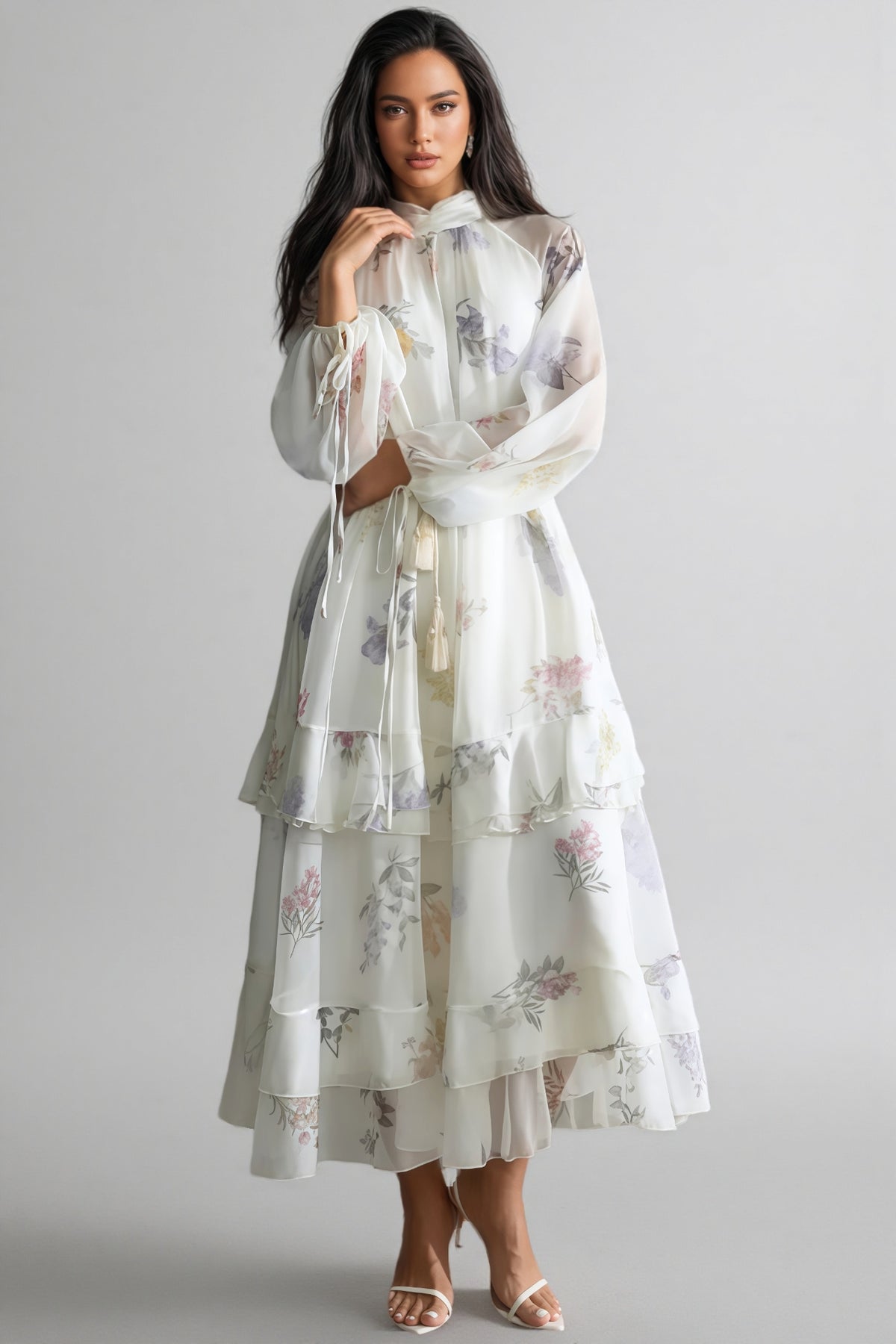 Nadim Floral Print Puff Sleeve Maxi Dress