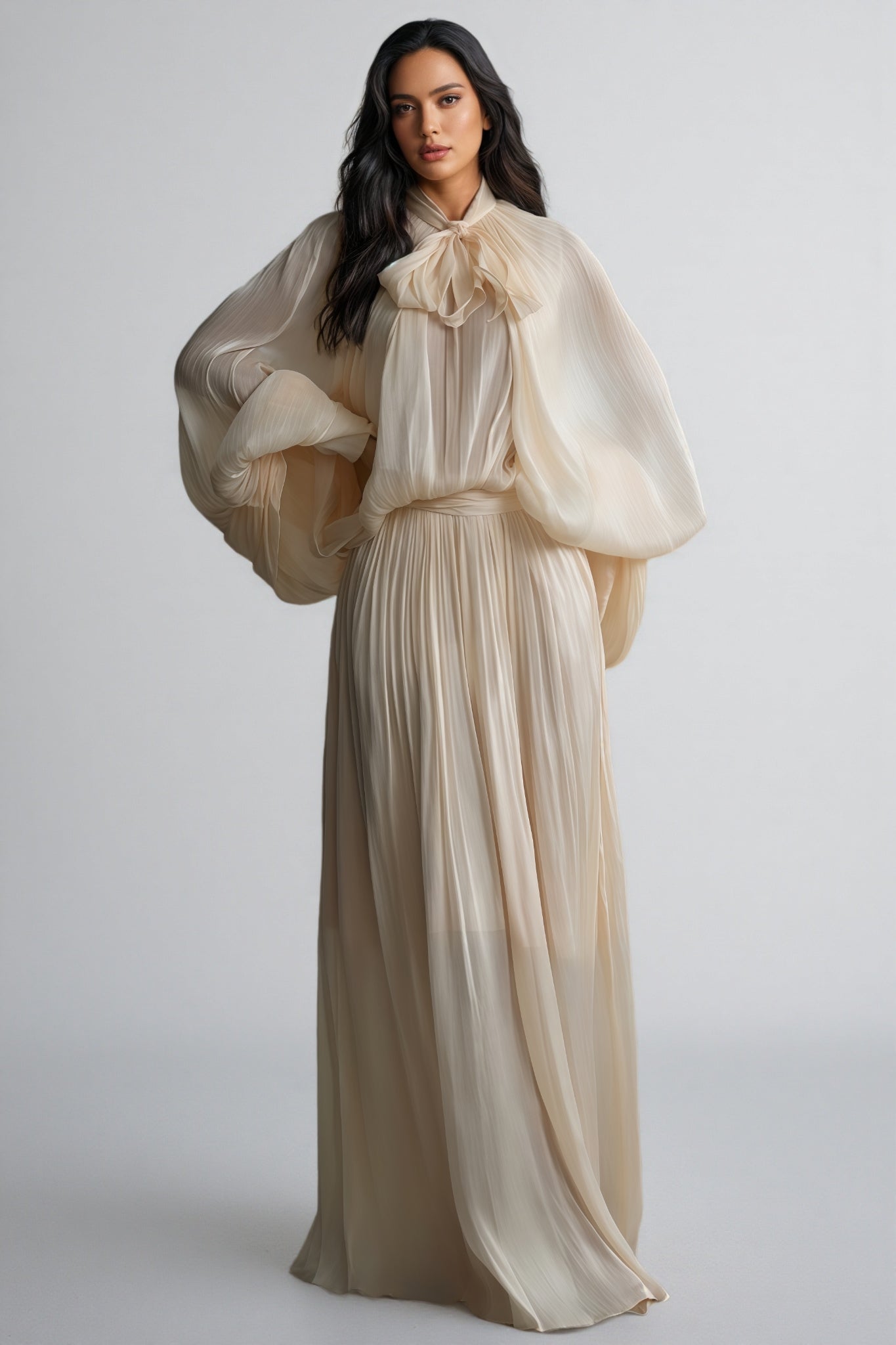 Elizabeth Tie Neck Puff Sleeve Maxi Dress