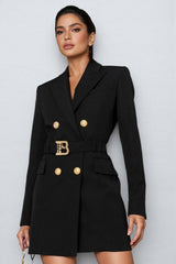 Freye Black Belted Metal Button Mini Dress