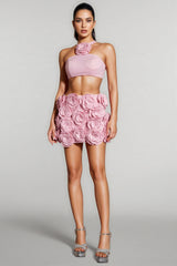 Sera Flower Halter Top Mini Skirt Set