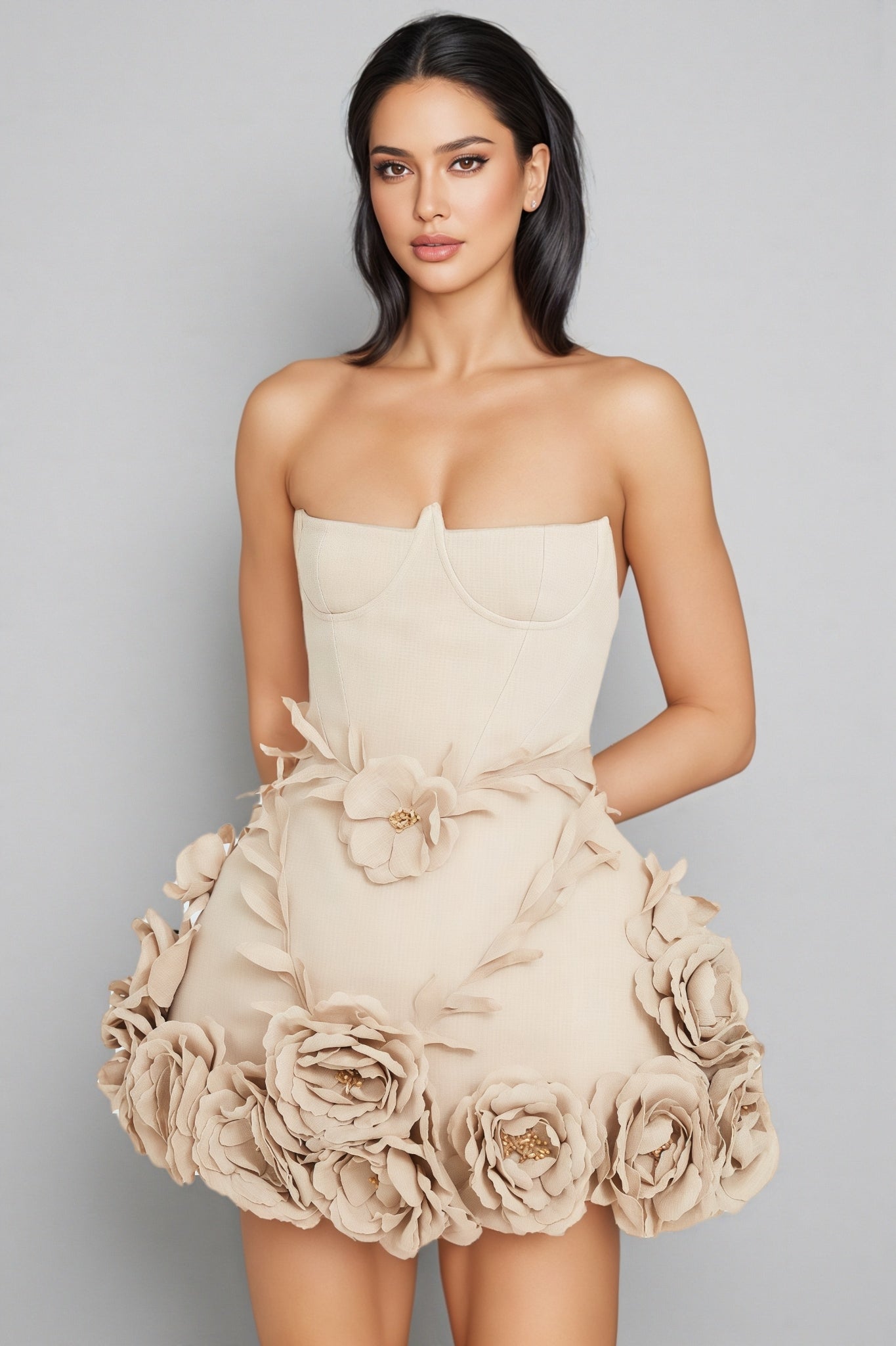 Freyae 3D Floral Puffy Mini Dress